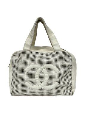 Chanel Handbag White CC Logo Perforated